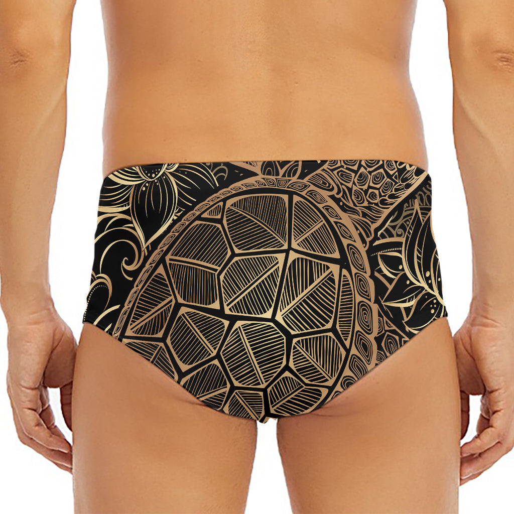 Black And Gold Sea Turtle Print Men's Triangle Swim Briefs