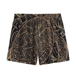 Black And Gold Sea Turtle Print Mesh Shorts