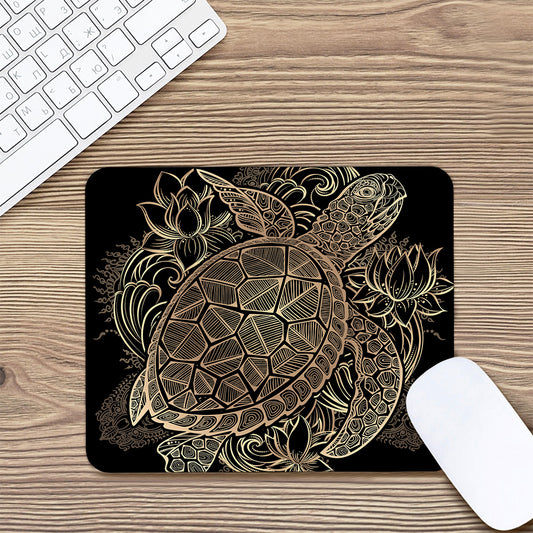 Black And Gold Sea Turtle Print Mouse Pad
