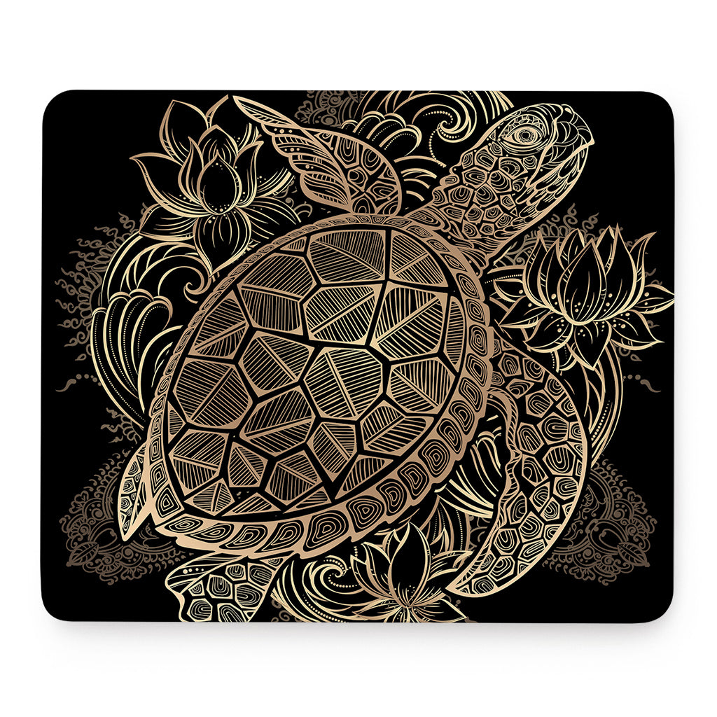 Black And Gold Sea Turtle Print Mouse Pad