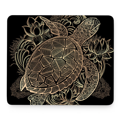 Black And Gold Sea Turtle Print Mouse Pad