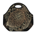 Black And Gold Sea Turtle Print Neoprene Lunch Bag