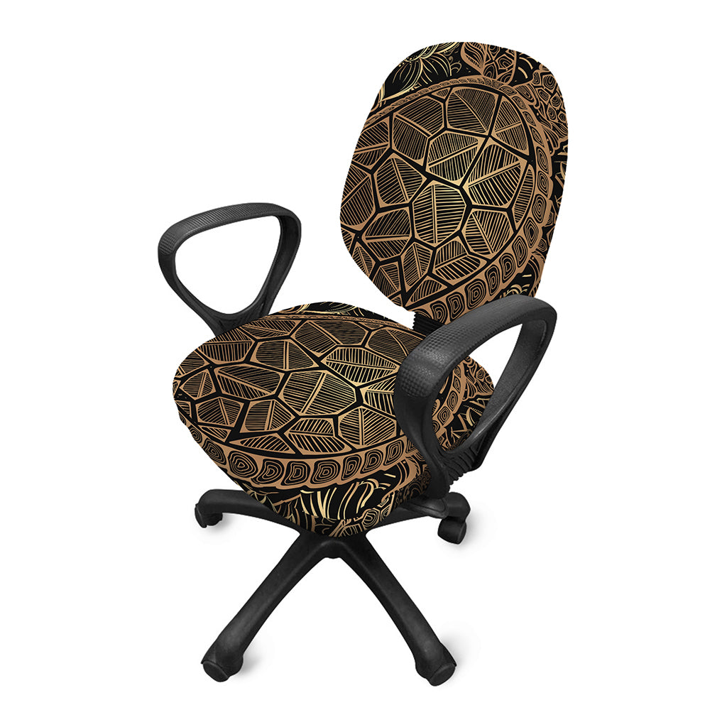 Black And Gold Sea Turtle Print Office Chair Cover