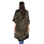 Black And Gold Sea Turtle Print Open Front Beach Cover Up