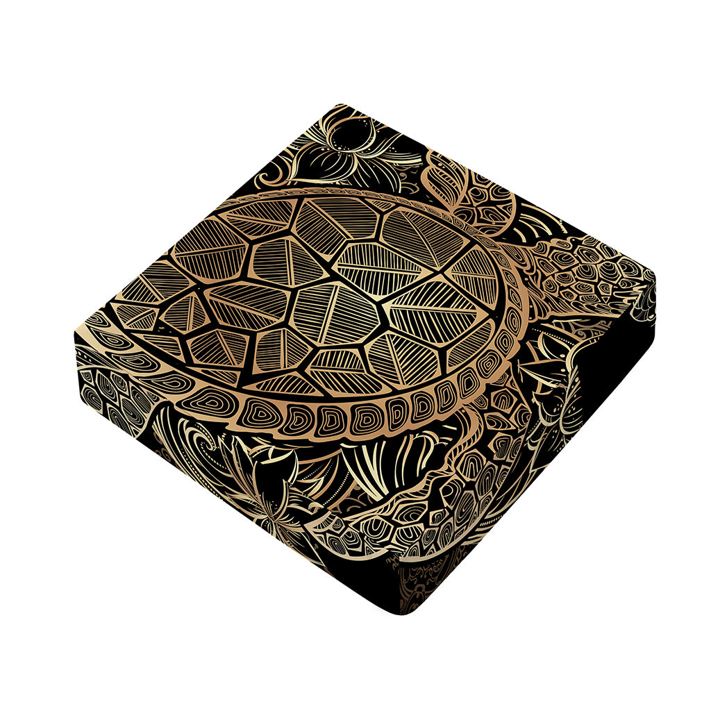 Black And Gold Sea Turtle Print Outdoor Seat Cushion Cover