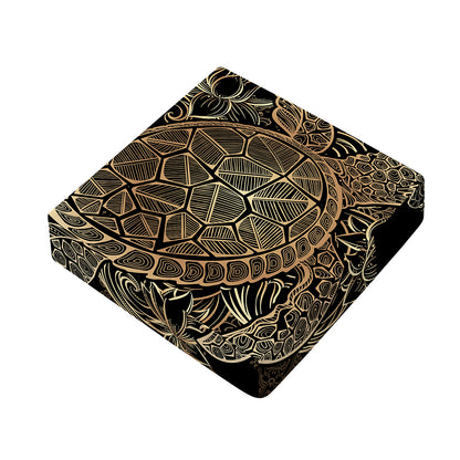 Black And Gold Sea Turtle Print Outdoor Seat Cushion Cover