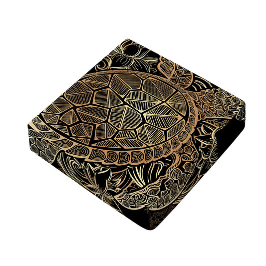 Black And Gold Sea Turtle Print Outdoor Seat Cushion Cover