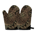 Black And Gold Sea Turtle Print Oven Mitts