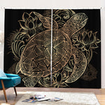 Black And Gold Sea Turtle Print Pencil Pleat Curtains