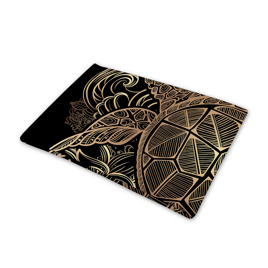 Black And Gold Sea Turtle Print Pet Cooling Mat Cover