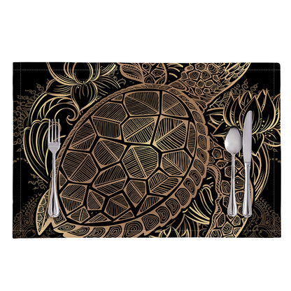 Black And Gold Sea Turtle Print Placemat