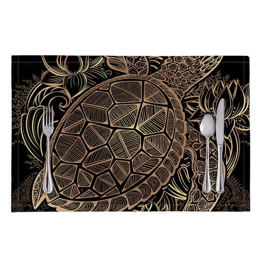 Black And Gold Sea Turtle Print Placemat