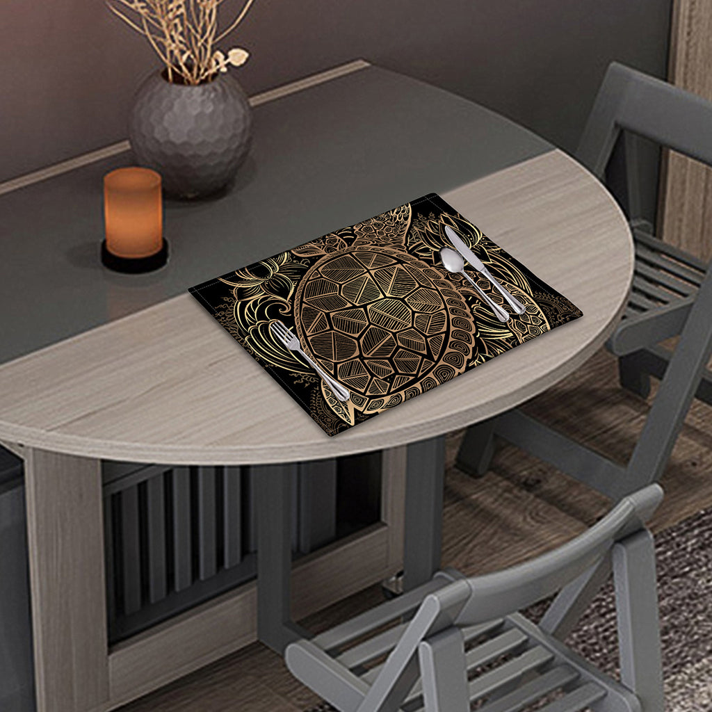 Black And Gold Sea Turtle Print Placemat