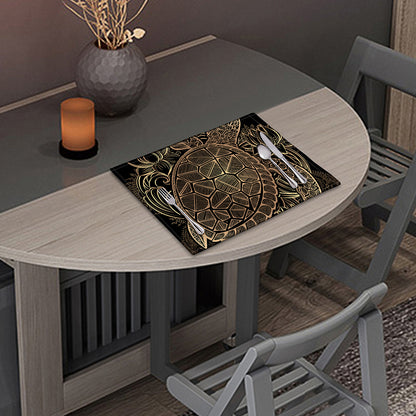 Black And Gold Sea Turtle Print Placemat