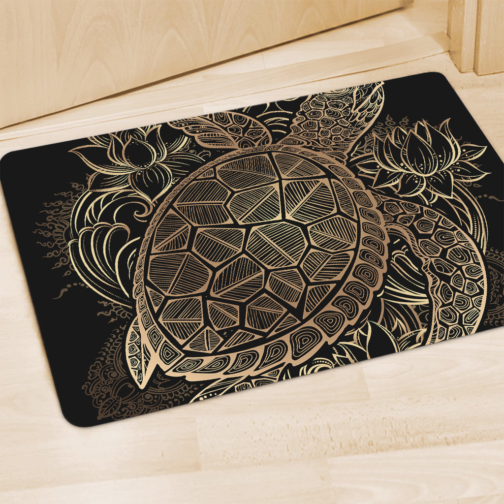 Black And Gold Sea Turtle Print Polyester Doormat