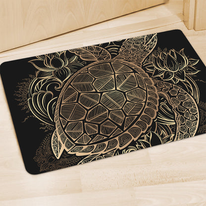 Black And Gold Sea Turtle Print Polyester Doormat