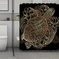 Black And Gold Sea Turtle Print Polyester Shower Curtain