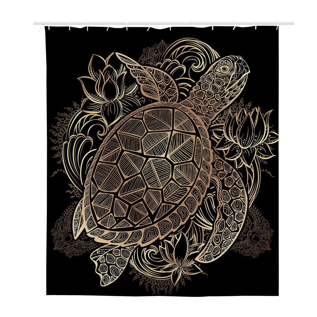 Black And Gold Sea Turtle Print Polyester Shower Curtain