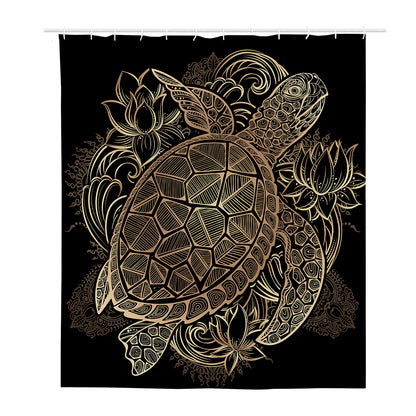 Black And Gold Sea Turtle Print Polyester Shower Curtain