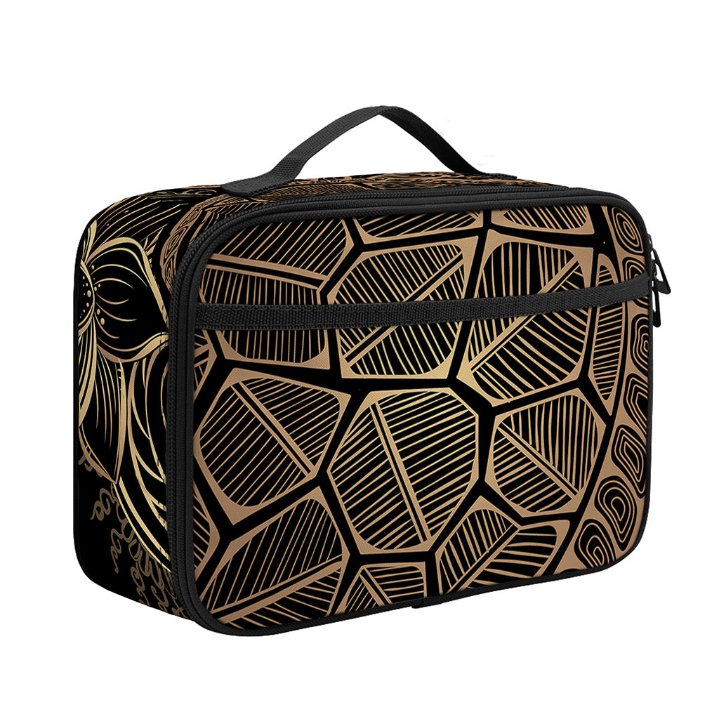 Black And Gold Sea Turtle Print Portable Lunch Bag