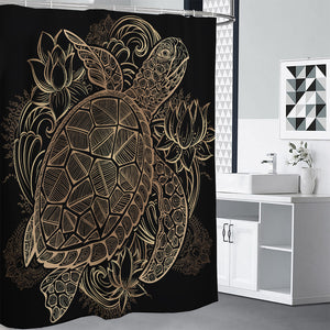 Black And Gold Sea Turtle Print Premium Shower Curtain