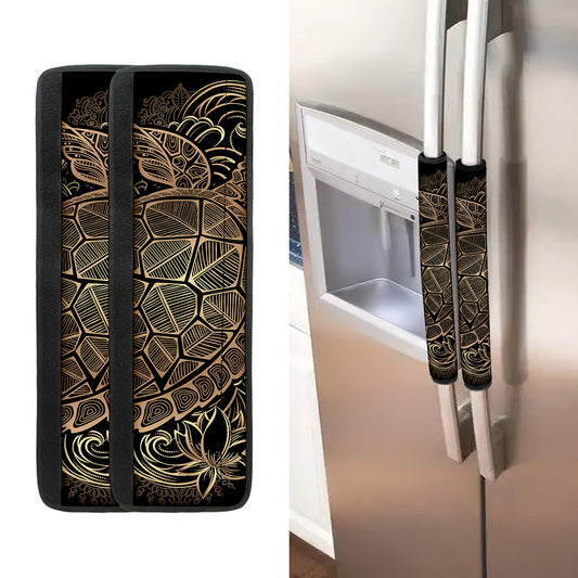 Black And Gold Sea Turtle Print Refrigerator Handle Covers