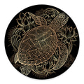 Black And Gold Sea Turtle Print Round Floor Mat