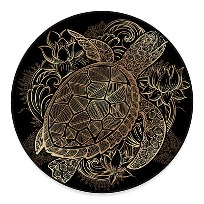 Black And Gold Sea Turtle Print Round Floor Mat