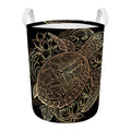 Black And Gold Sea Turtle Print Round Laundry Basket