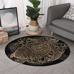 Black And Gold Sea Turtle Print Round Rug