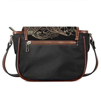 Black And Gold Sea Turtle Print Saddle Bag