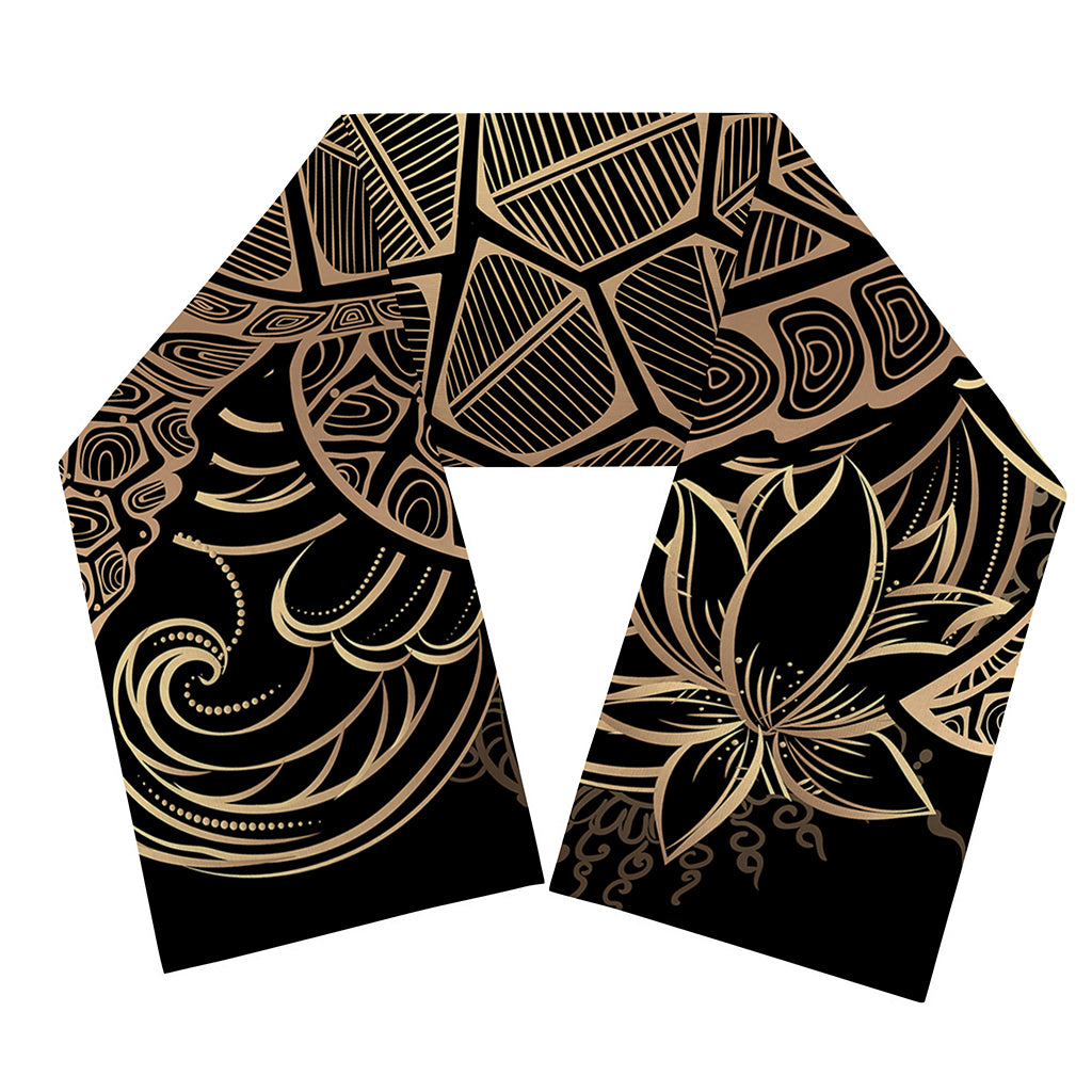 Black And Gold Sea Turtle Print Scarf