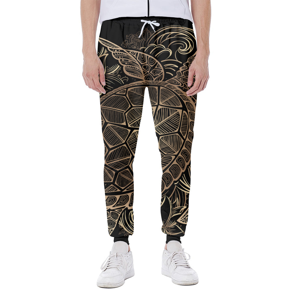 Black And Gold Sea Turtle Print Scuba Joggers