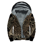 Black And Gold Sea Turtle Print Sherpa Lined Zip Up Hoodie