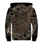 Black And Gold Sea Turtle Print Sherpa Lined Zip Up Hoodie