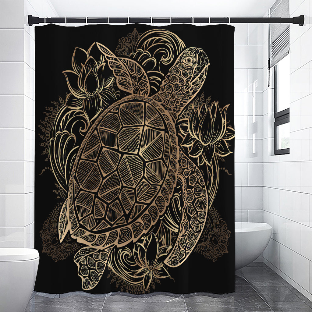 Black And Gold Sea Turtle Print Shower Curtain