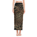Black And Gold Sea Turtle Print Side Slit Maxi Skirt