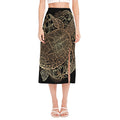 Black And Gold Sea Turtle Print Side Slit Midi Skirt