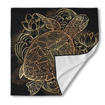 Black And Gold Sea Turtle Print Silk Bandana
