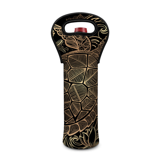 Black And Gold Sea Turtle Print Single Neoprene Wine Tote