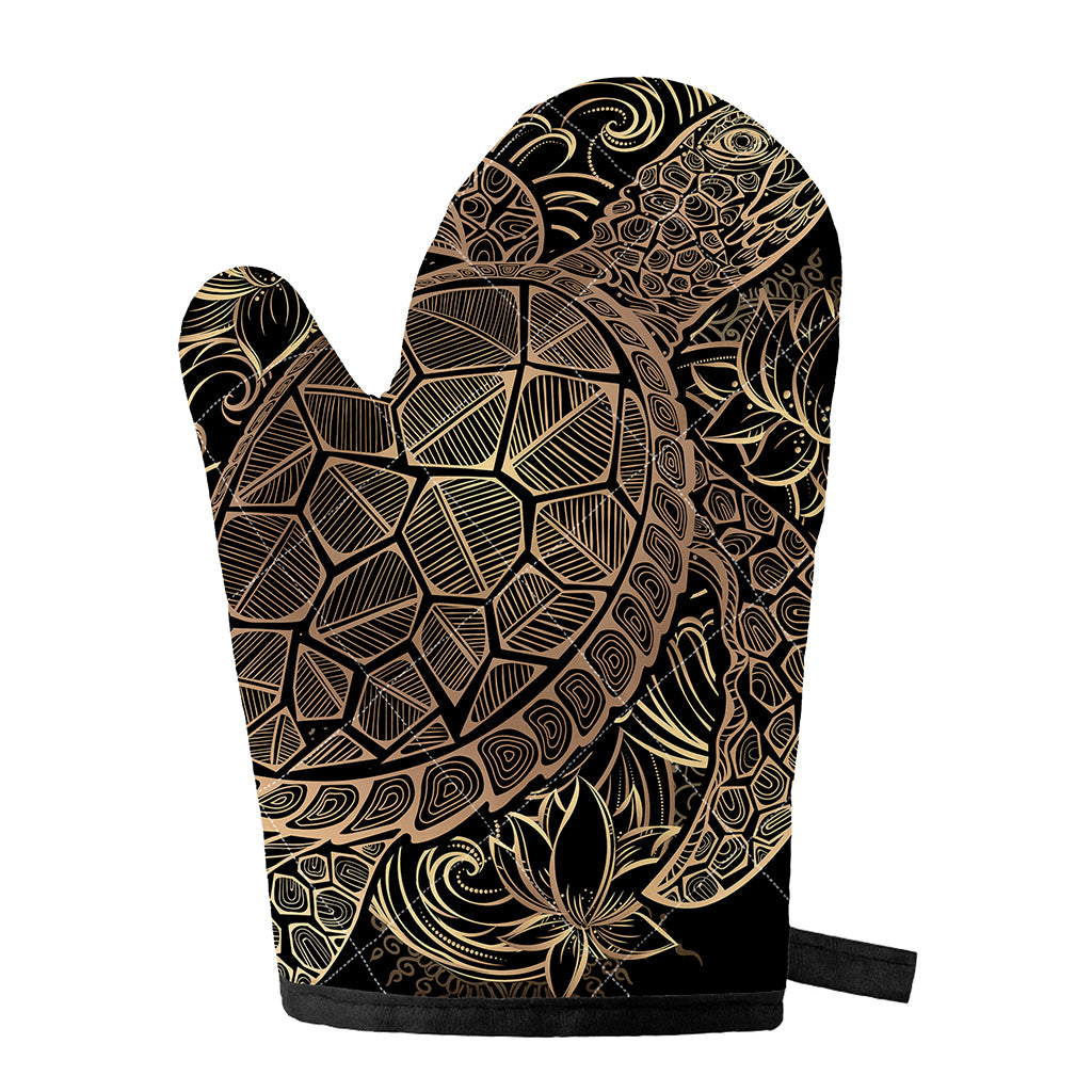 Black And Gold Sea Turtle Print Single Oven Mitt