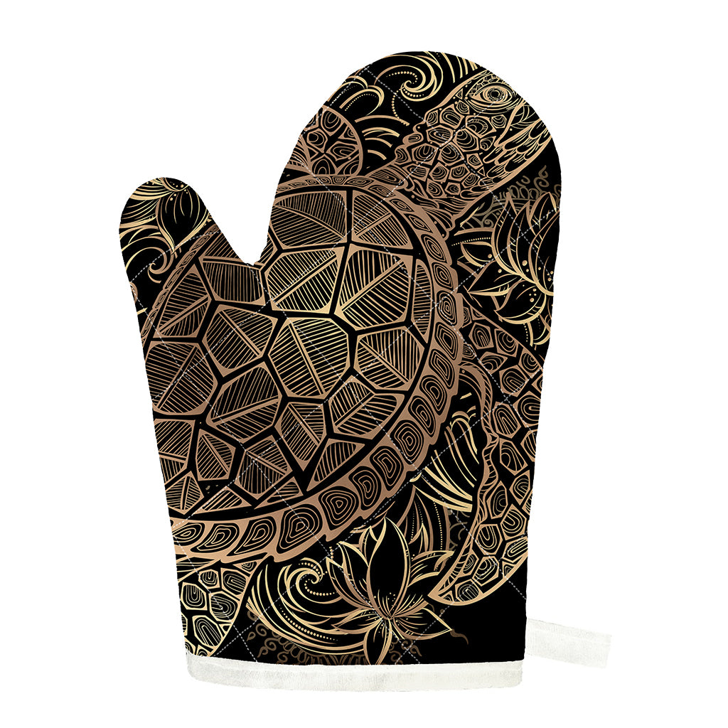 Black And Gold Sea Turtle Print Single Oven Mitt