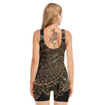 Black And Gold Sea Turtle Print Sleeveless One Piece Swimsuit