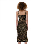 Black And Gold Sea Turtle Print Slim Fit Midi Cami Dress