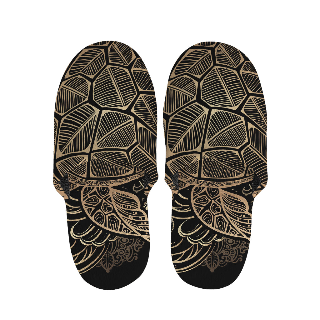 Black And Gold Sea Turtle Print Slippers