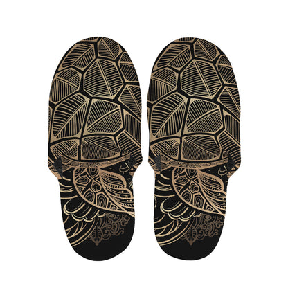 Black And Gold Sea Turtle Print Slippers