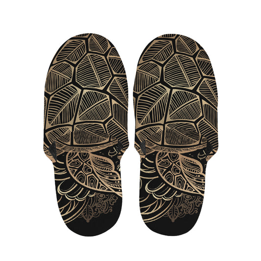 Black And Gold Sea Turtle Print Slippers