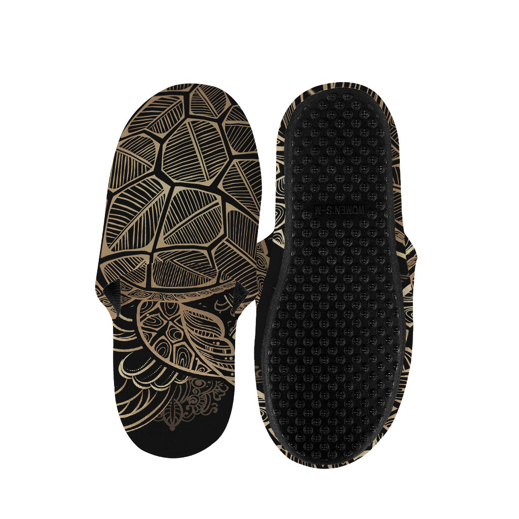 Black And Gold Sea Turtle Print Slippers