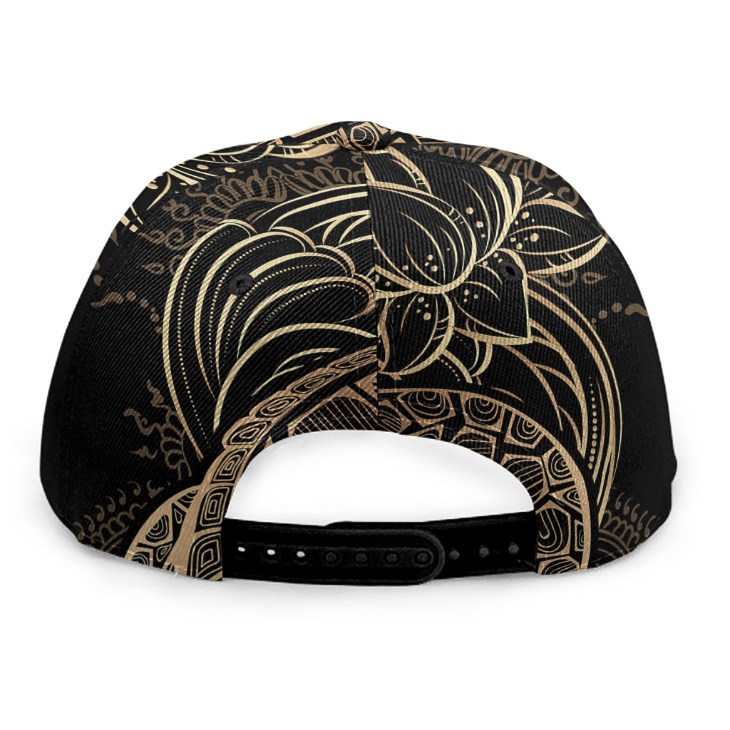Black And Gold Sea Turtle Print Snapback Cap