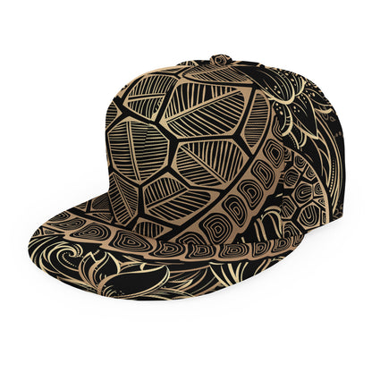 Black And Gold Sea Turtle Print Snapback Cap